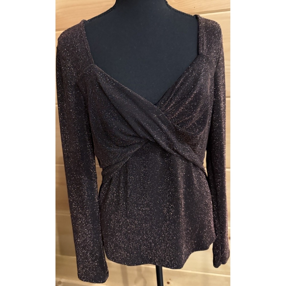 Red by BKE Womens Large brown black Metallic Surplice Twist Front Party Top